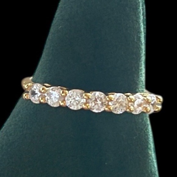 Jewelry - 925 Sterling Gold Tone Moissanite Half Eternity Band Stacking Ring Sz 8.25